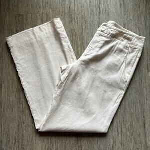 CAbi Off-White Linen Blend Wide Leg Mid-Rise Pants Slacks Trousers Size 10